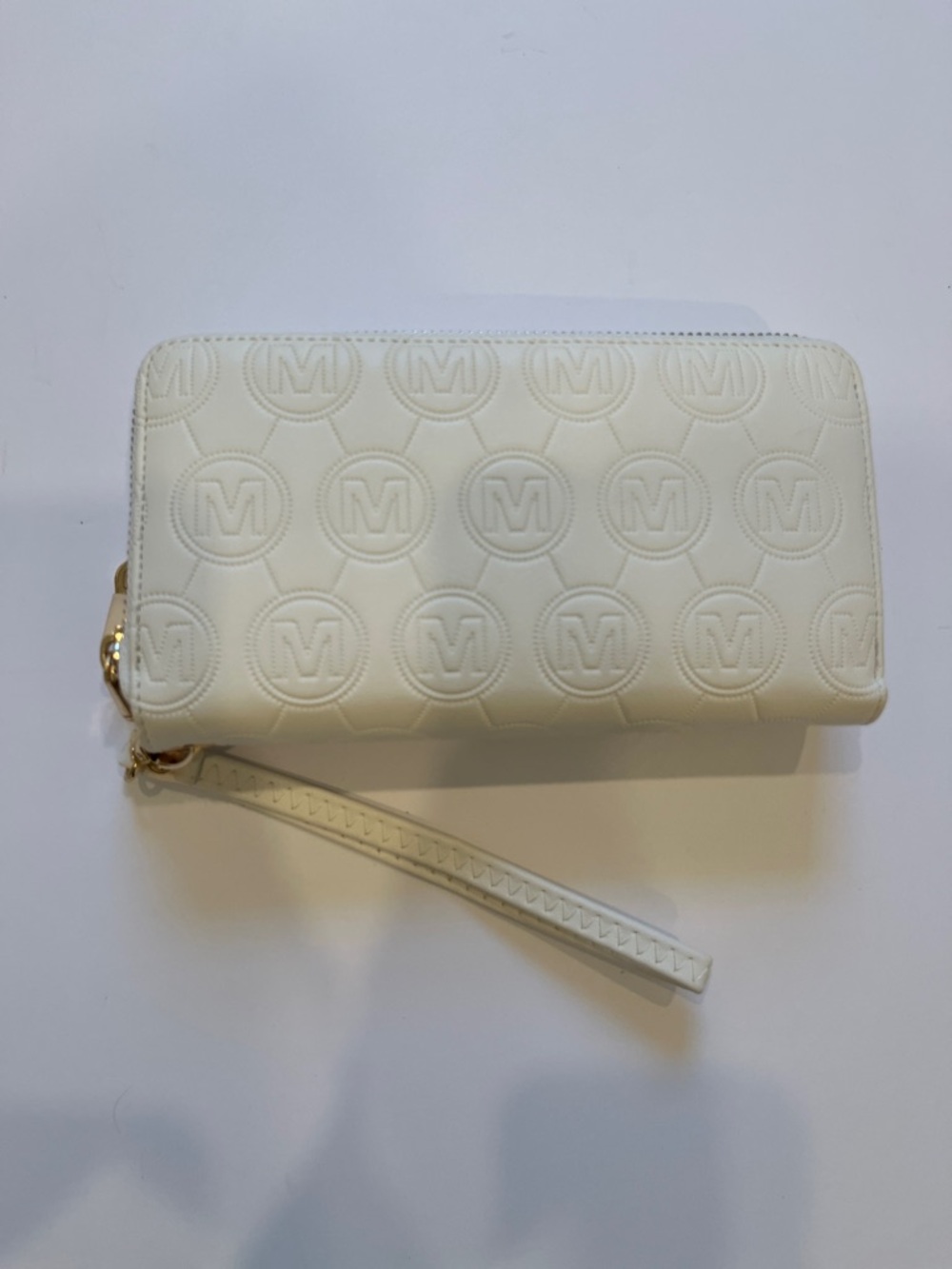 White Embossed Double Wristlet Clutch
